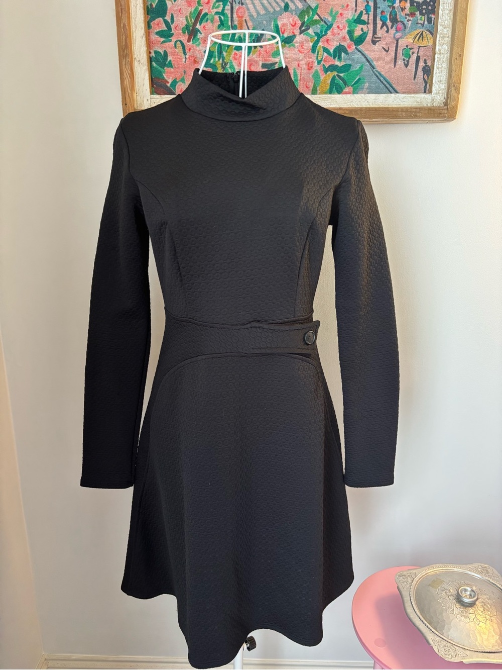 Classic Black Long-Sleeve A-Line Dress